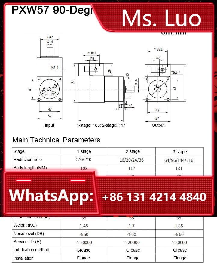 Planetary Gearbox Nema 23 - PXW57 90-graden planetaire reductor Planetaire versnellingsbakverhouding