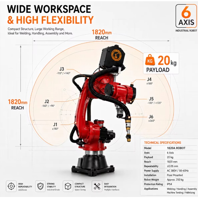 Zeer nauwkeurige 6-assige indu - Industrial Robot Arm 20Kg Payload recensie en prijs